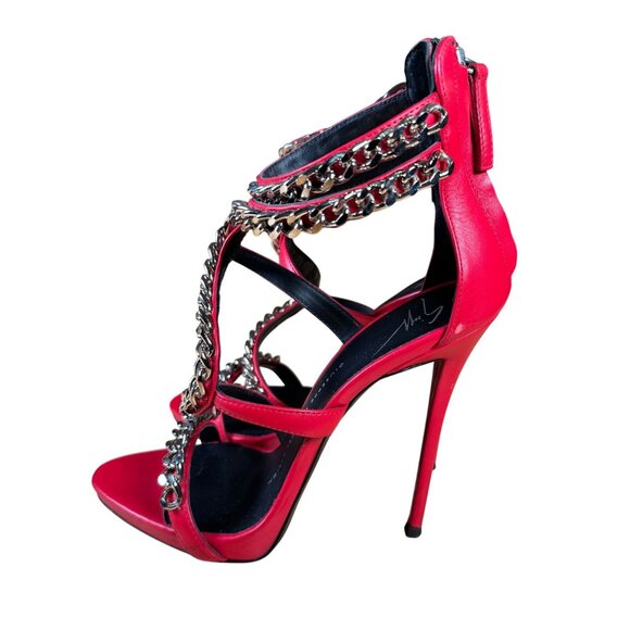 Giuseppe Zanotti Red Snake Chain Alien Stiletto High Heel Sandals Size 37 - Picture 7 of 10